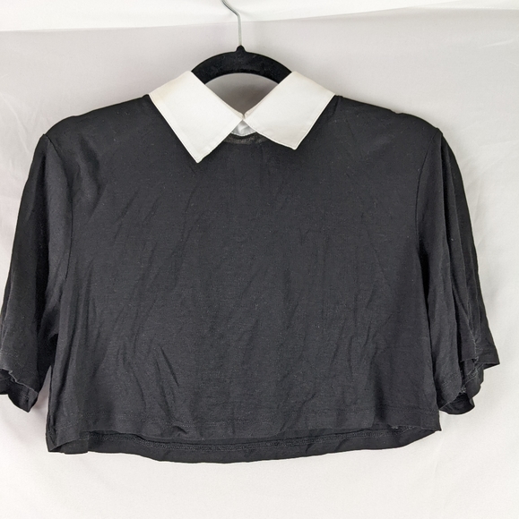 NWT, DE PHILO CROP TOP BLOUSE WITH WHITE COLLAR SIZE SMALL. - Picture 1 of 8